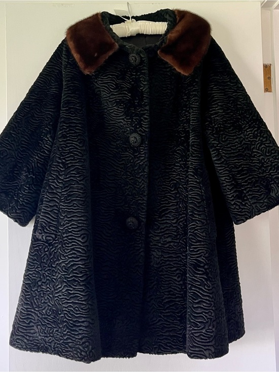 Borre Jackets & Blazers - Retro Swing Faux Persian Lamb Coat with Brown Real Mink Fur Collar